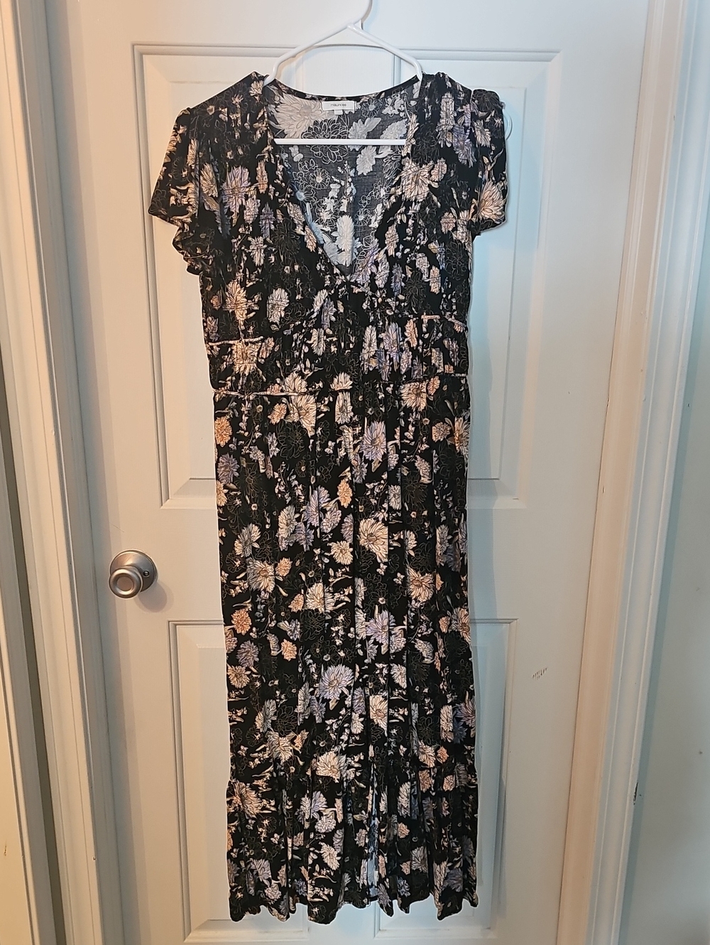 Maurices Black Floral V-Neck Maxi with Pastel Blooms